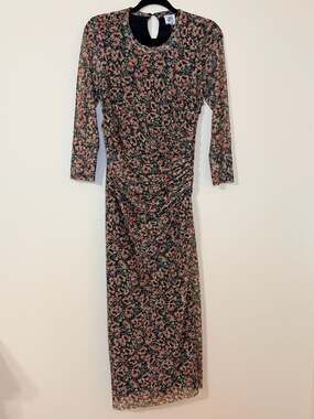 dRA Los Angeles Floral Mesh Ruched Long Sleeve Midi Dress